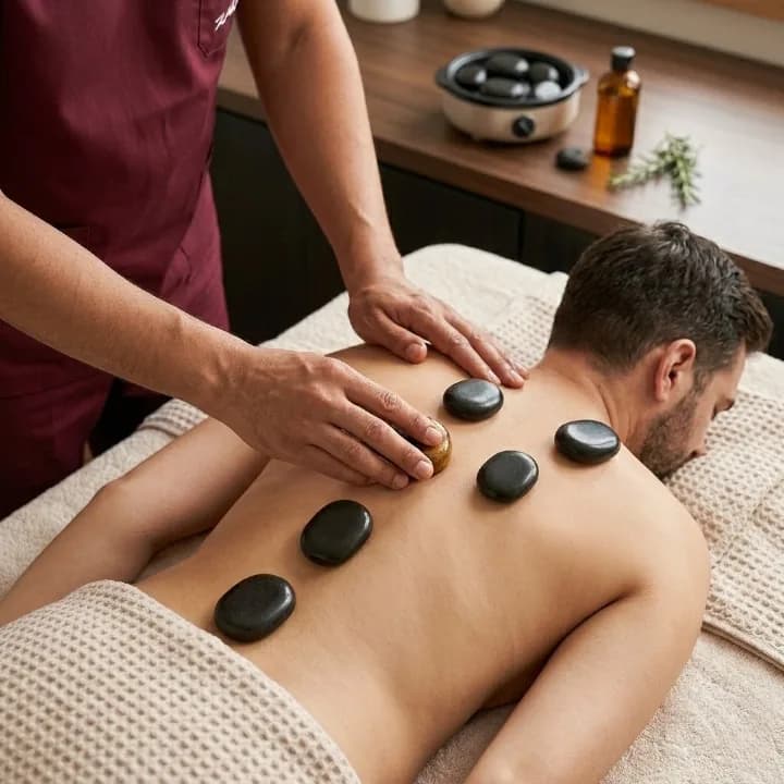 Séance de massage thérapeutique aux pierres chaudes au Cabinet Al'Azib à Tanger
